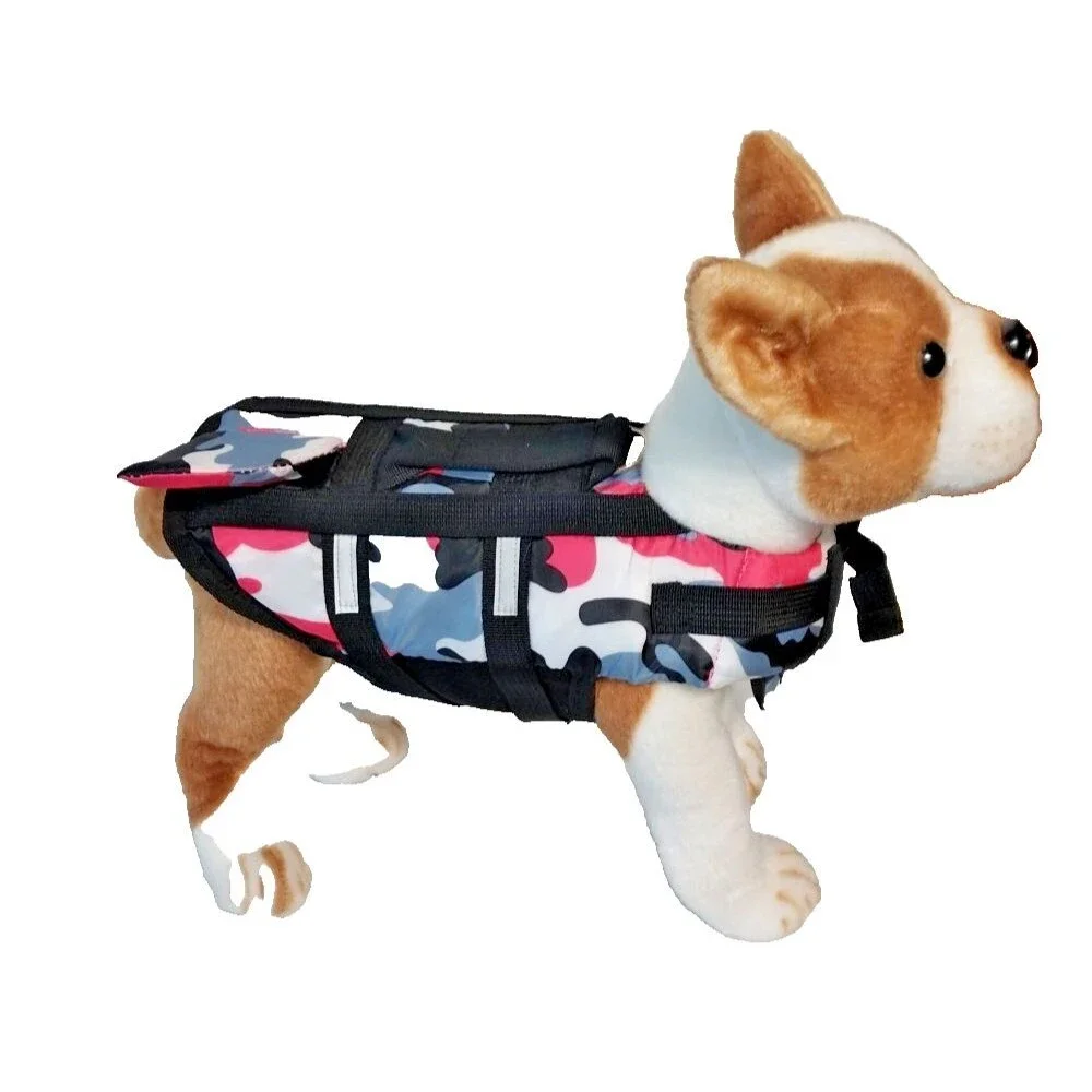 Camouflage Pink, Black, Gray, White Dog Life Jacket Swimming Size XS